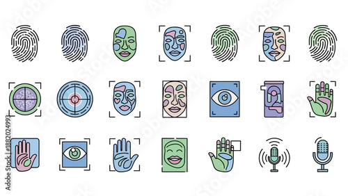Biometric security icons set.
