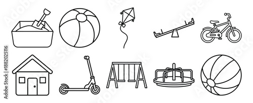 Collection of outdoor play equipment and toys for children