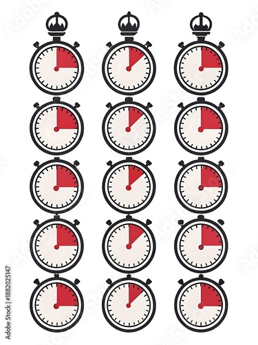 Grid of Stopwatch Icons with Red Time Segments timer