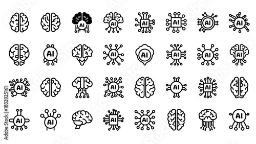 Black and white brain icons set.