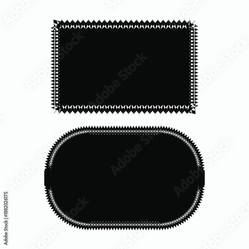 Black shapes with jagged edges rectangle oval