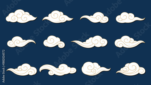 Chinese Cloud Set, Traditional Oriental Decorative, Vector Illustration
