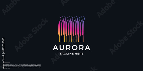 geometric vertical aurora logo design modern gradient color brand on dark background.