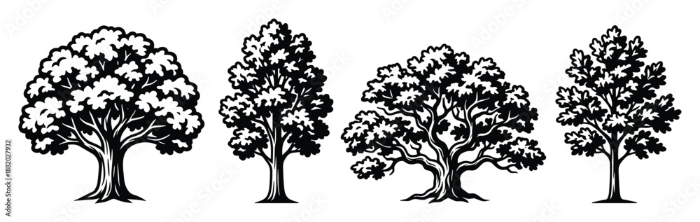 Obraz premium Detailed tree silhouettes, perfect for nature illustrations, botanical designs, and landscape graphics projects.