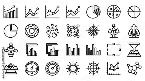 Black and white business infographic icons.