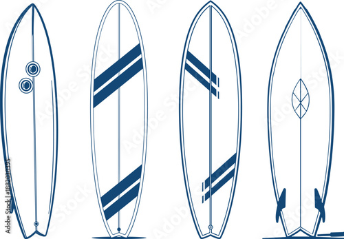 Surfboard line art vector illustration set