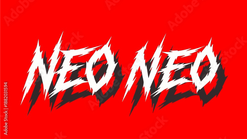 Bold neo typography with sharp edges and vibrant red background illustration