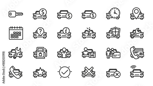 Black and white car icons set.