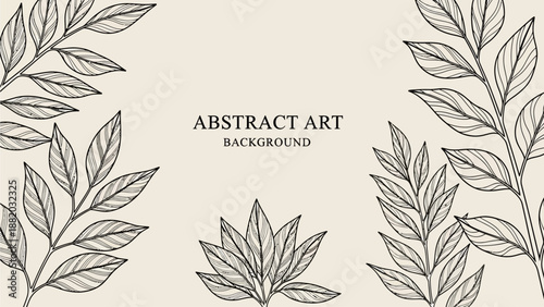Elegant line art illustration of leaves and foliage in a minimalist abstract art composition