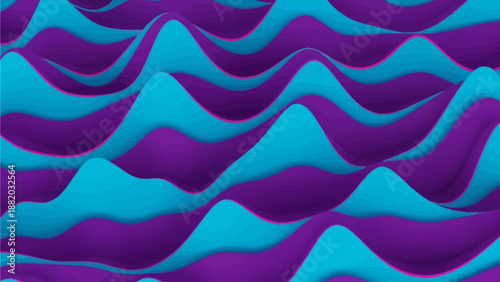 Wavy abstract landscape with undulating patterns and vibrant colors in a digital artwork