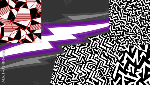 Vibrant abstract illustration featuring geometric patterns and dynamic shapes in a modern art composition