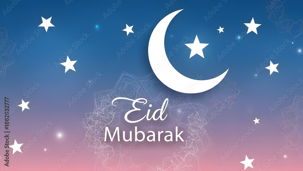 Fototapeta premium Eid mubarak greeting with crescent moon and stars