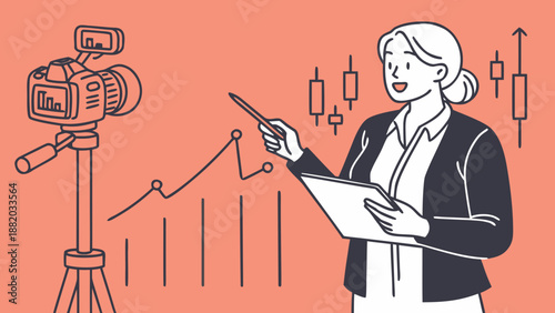 Businesswoman presenting financial data on a graph.
