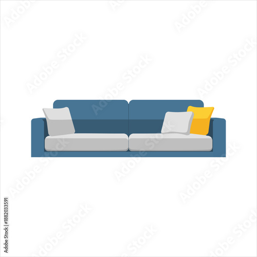 Blue Sofa Flat Vector Illustration for Living Room
