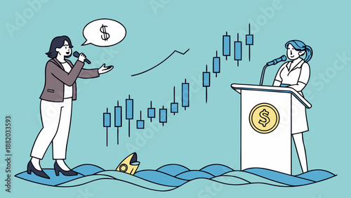 Businesswoman analyzing stock market trends and financial growth.