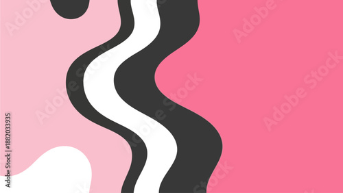 Abstract wavy lines in black and white on a pink gradient background from a front viewpoint