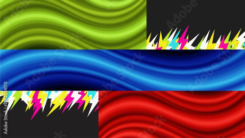 Vibrant abstract waves and lightning elements in a dynamic digital artwork displayed prominently