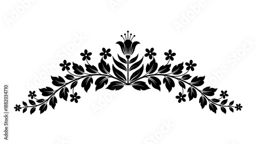 Elegant floral arrangement illustration with leaves and flowers in a decorative pattern