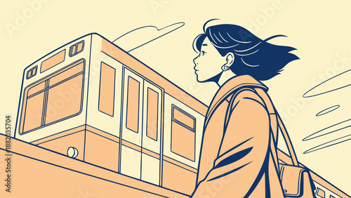 Woman waiting for train at subway station platform.