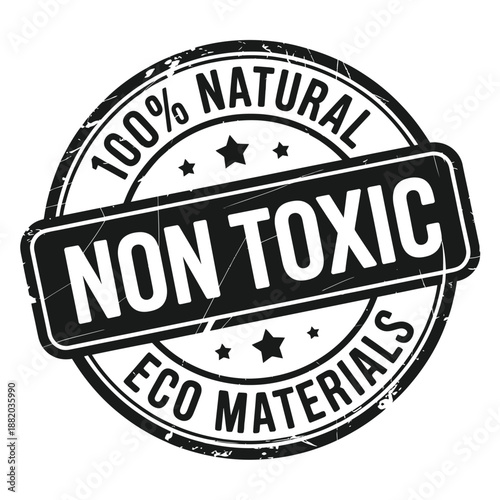 a circular badge displaying the words non toxic and eco materials