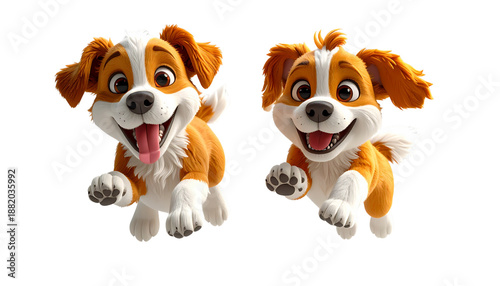 3D Cute Jumping Cartoon Dog Collection isolated on transparent background