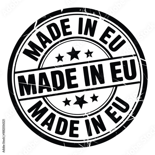 a circular stamp with the words made in eu and three stars design