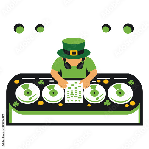 Leprechaun Dj Mixing Music At St Patrick’s Day Party, Vector Illustration