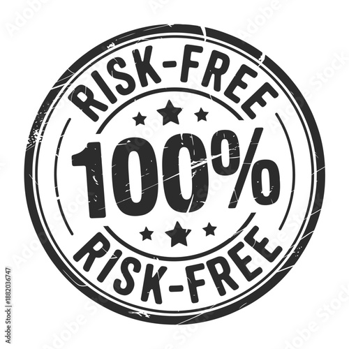 a circular stamp design featuring the words risk free and one hundred percent