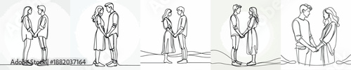 line art of a couple standing holding hands as a sign of serious love