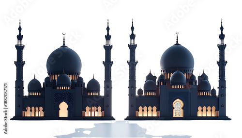  3D Mosque Silhouette Duo isolated on transparent background