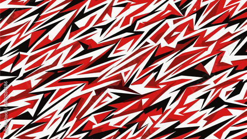 Dynamic abstract illustration of sharp, zigzagging lines in red, white, and black, creating a sense of movement and energy
