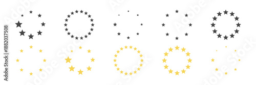 Black and golden stars frames. Decorative borders with different size of stars. Vector