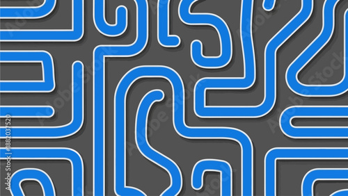 Intricate blue maze pattern on a dark gray background, viewed from directly above, showcasing complex path design