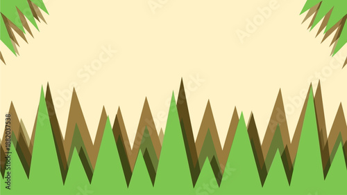 Illustration of a serene landscape with grass and plants, featuring a stylized foreground