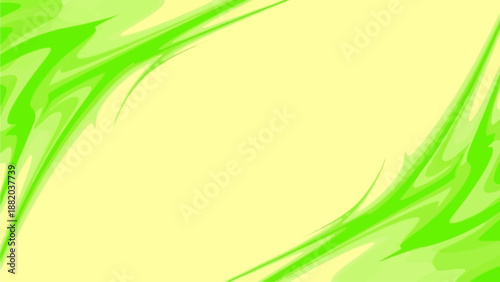 Aerial view of vibrant green abstract lines on a soft yellow background, swirling and twisting in a dynamic pattern