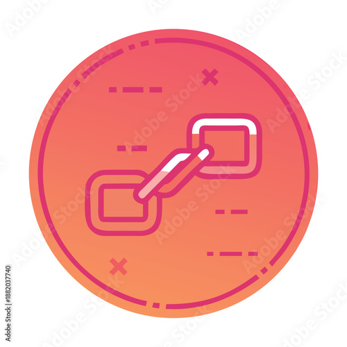 A vibrant red and orange circular icon featuring a stylized chain link symbol, representing connection, unity, and digital linking, ideal for web design, technology, and communication themes