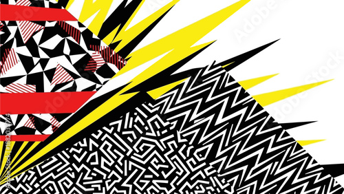 Vibrant abstract illustration of geometric patterns and shapes in dynamic motion