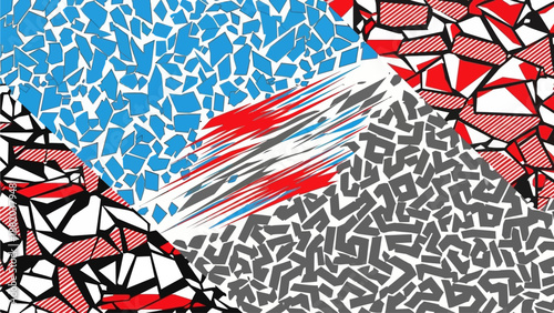 Dynamic abstract illustration of motion and energy with vibrant colors and geometric shapes