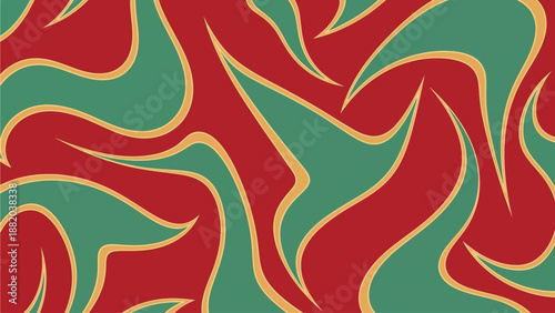 Abstract illustration of swirling floral patterns in red, green, and yellow hues, creating a dynamic graphic design element for various applications.