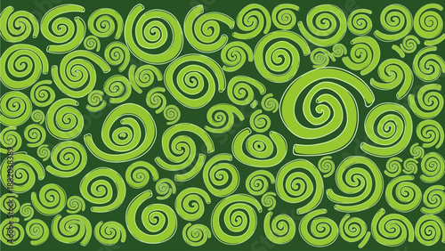 Vibrant green swirling pattern of spirals and circles in a mesmerizing illustration