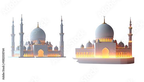  3D Ramadan Mosque Silhouette Collection isolated on transparent background