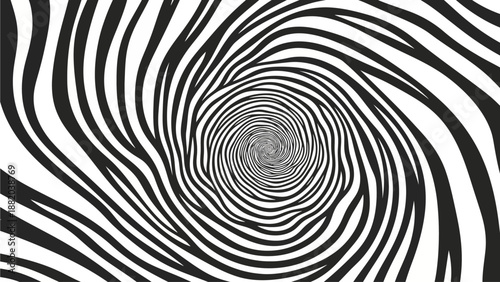 A spiral pattern of black and white stripes converging into a central point, creating an optical illusion