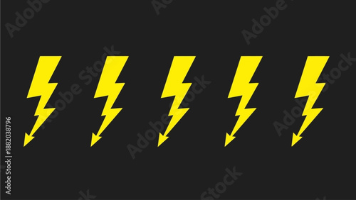 Series of yellow lightning bolts on a dark background, illustration of energy and power