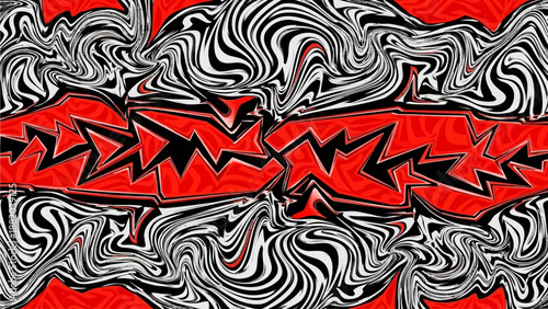 A vibrant red and black abstract digital art piece featuring swirling patterns and sharp shapes, digital creation with a futuristic feel