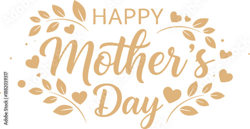 Happy mother's day wishes greeting card with golden leaves and hearts