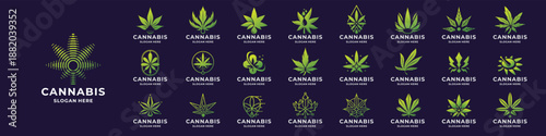 Abstract cannabis logos collection. hemp leaf icon inspiration, perfect logotype for company or brand.