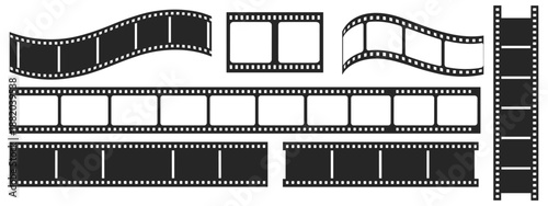 Grunge vintage film strip frame set. Retro movie reel borders with distressed textures and empty photo tape slots.