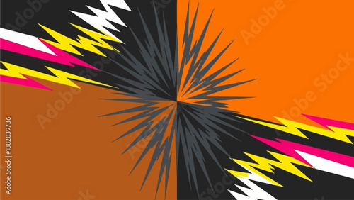 Dynamic abstract illustration of explosion with vibrant colors and sharp lines from a central point