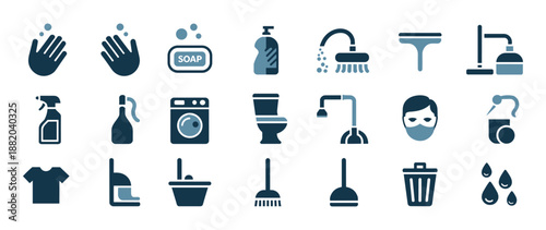 Silhouette icon set related to cleaning