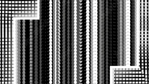 Modern cityscape with sleek skyscrapers and intricate grid patterns viewed from a high vantage point